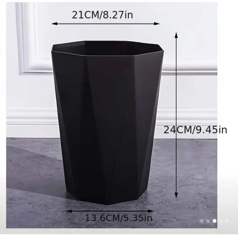 2 Pc Black Geometric Wastebasket Set